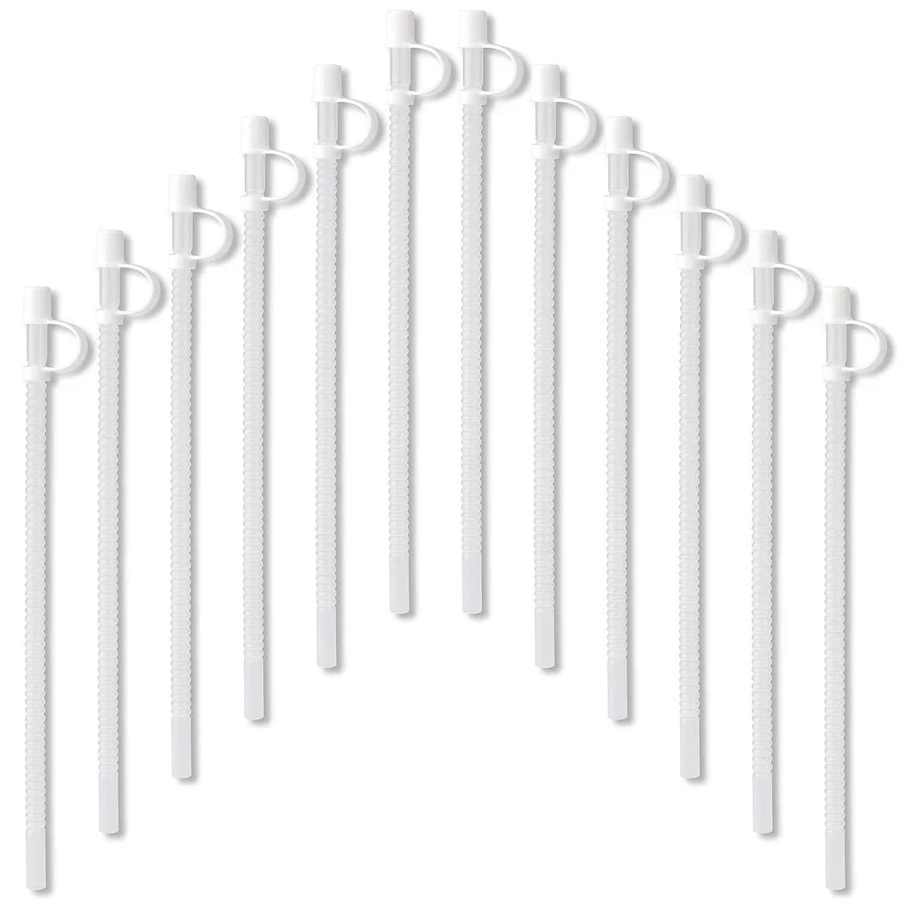 Reusable Plastic Straws with Caps, Bendable Straws for Drinking Cups, 12 Straws